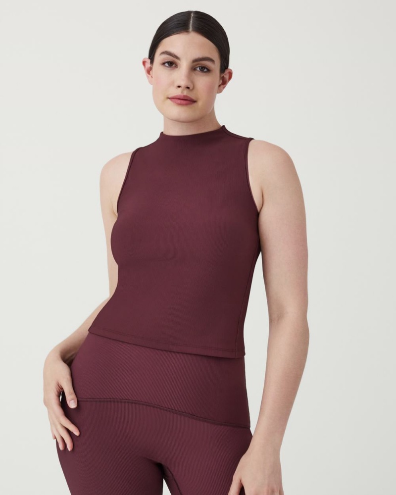 Spanx Contour Rib Mock Neck Tank Top Burgundy | 80174-NTRV