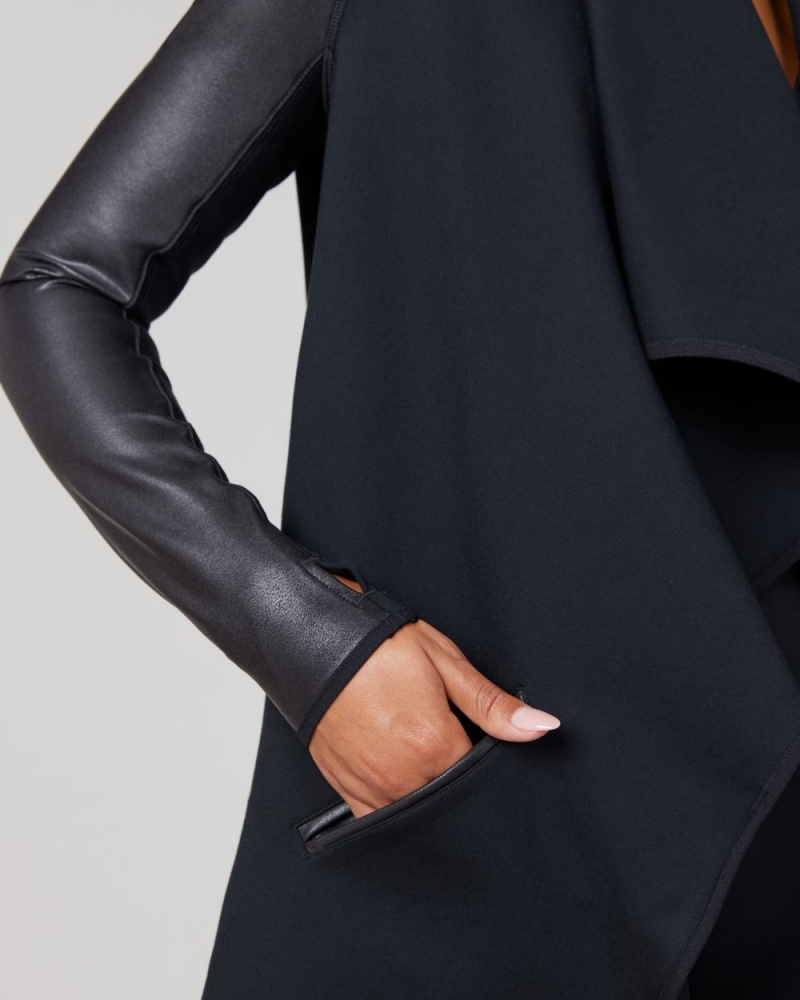 Spanx Drape Front Jackets Black | 35076-YPEW