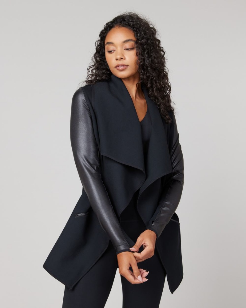 Spanx Drape Front Jackets Black | 35076-YPEW