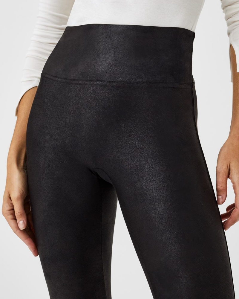 Spanx Faux Leather Fleece-Lined Leggings Black | 30695-AQFR