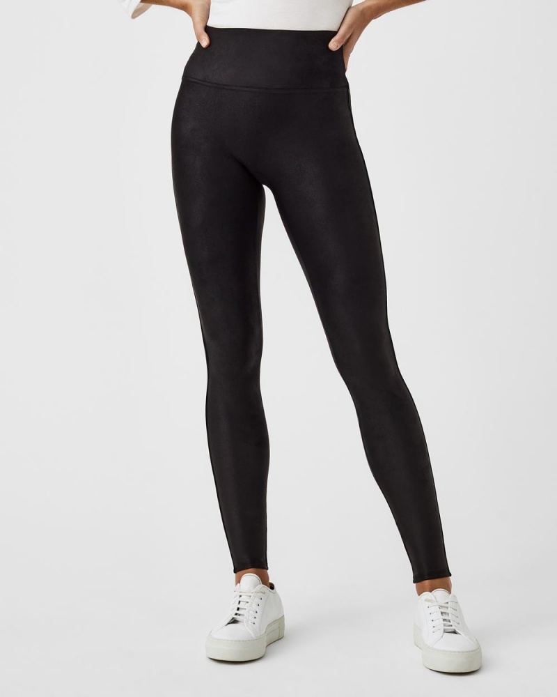 Spanx Faux Leather Fleece-Lined Leggings Black | 30695-AQFR