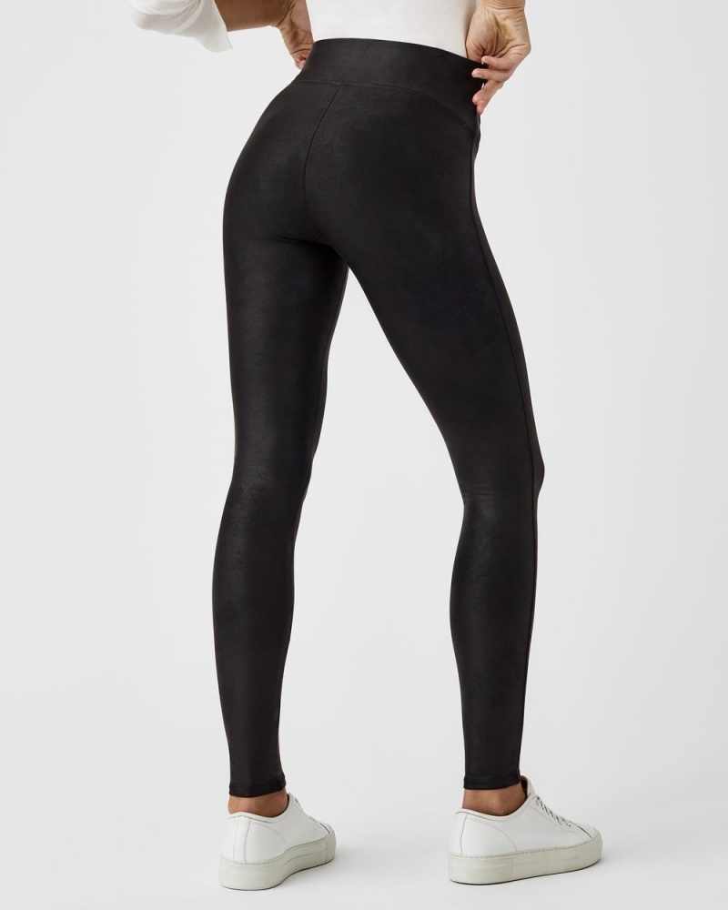 Spanx Faux Leather Fleece-Lined Leggings Black | 30695-AQFR