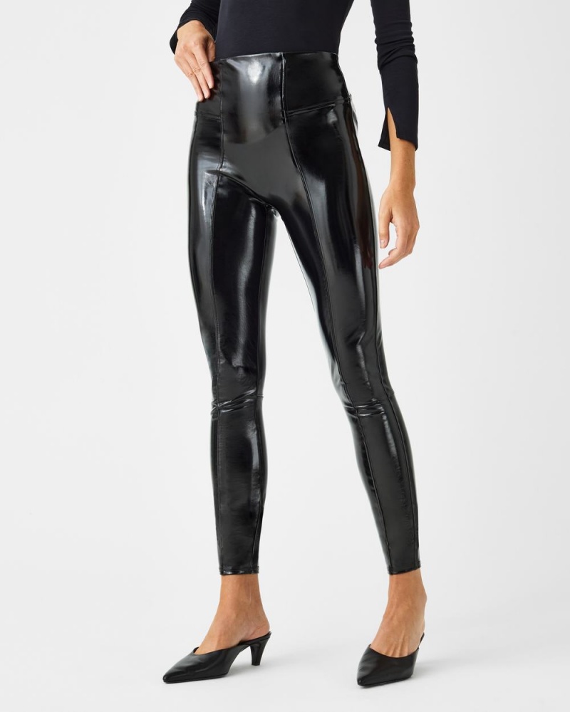 Spanx Faux Patent Leather Leggings Black | 72381-KIRF