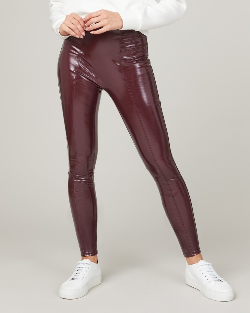 Spanx Faux Patent Leather Leggings Burgundy | 37910-IRTJ