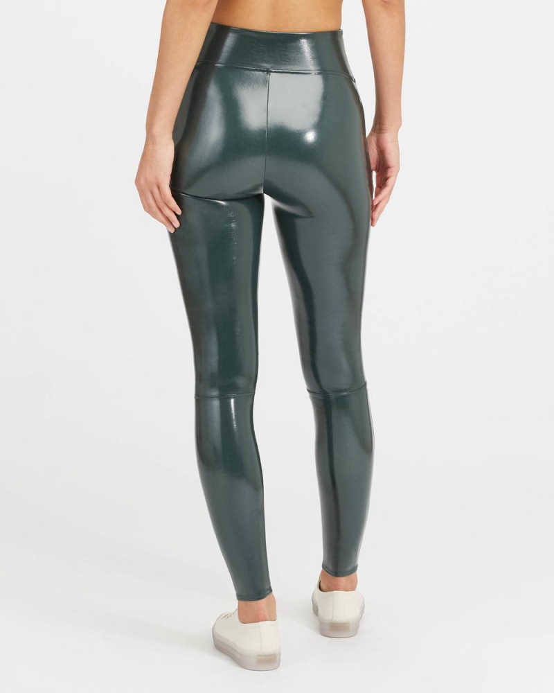 Spanx Faux Patent Leather Leggings Deep Green | 06157-IXVE