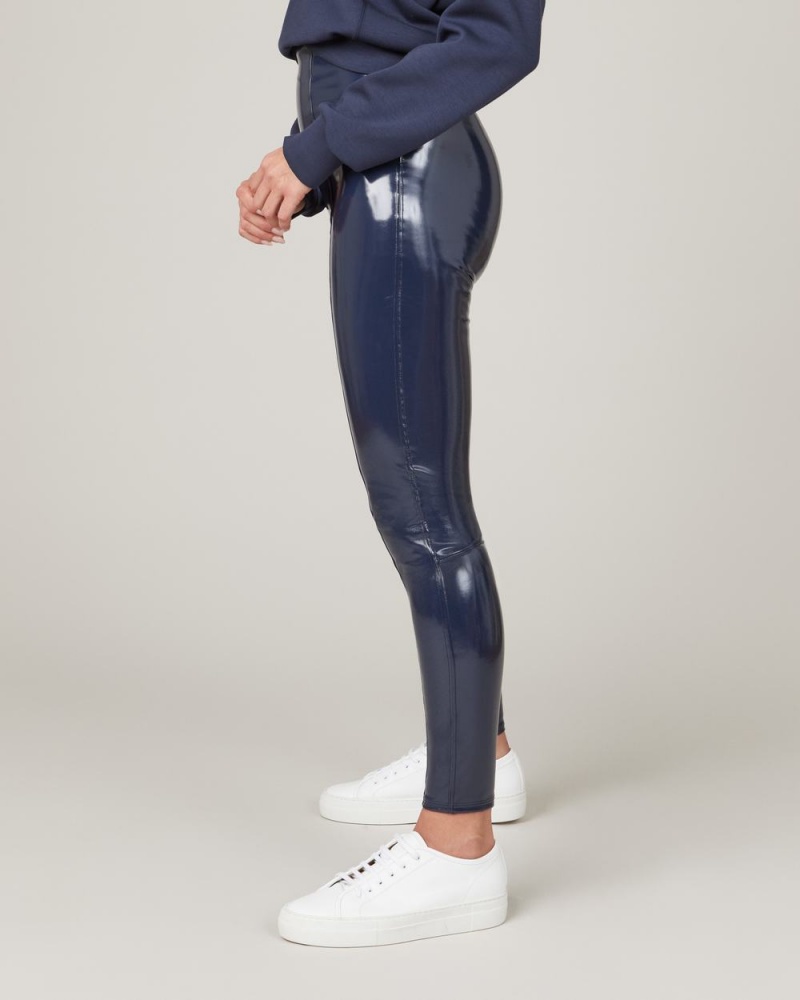 Spanx Faux Patent Leather Leggings Navy | 50981-HGXQ