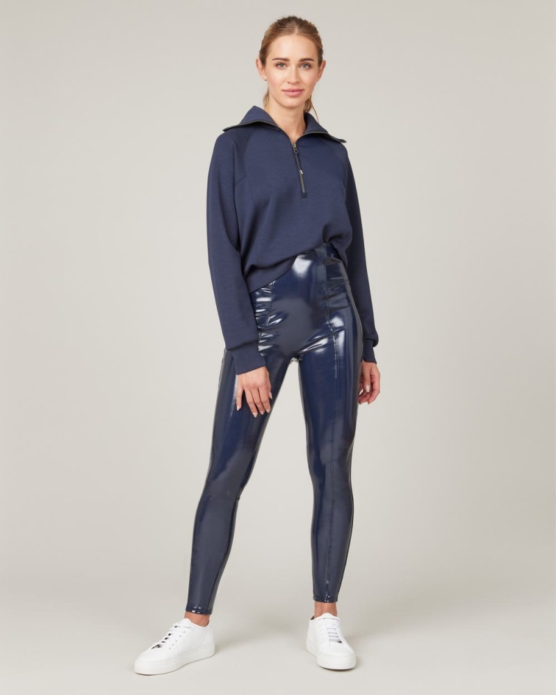 Spanx Faux Patent Leather Leggings Navy | 50981-HGXQ