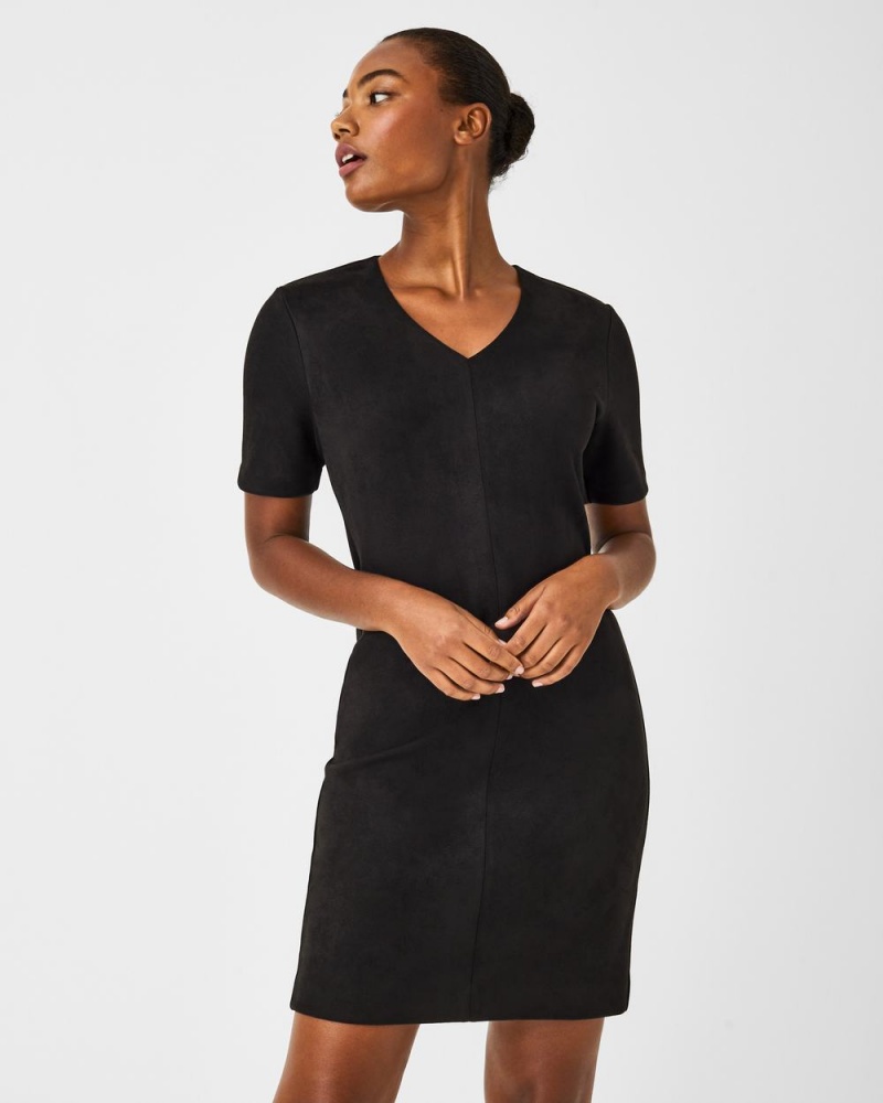 Spanx Faux Suede Column Dresses Black | 80512-EQRA