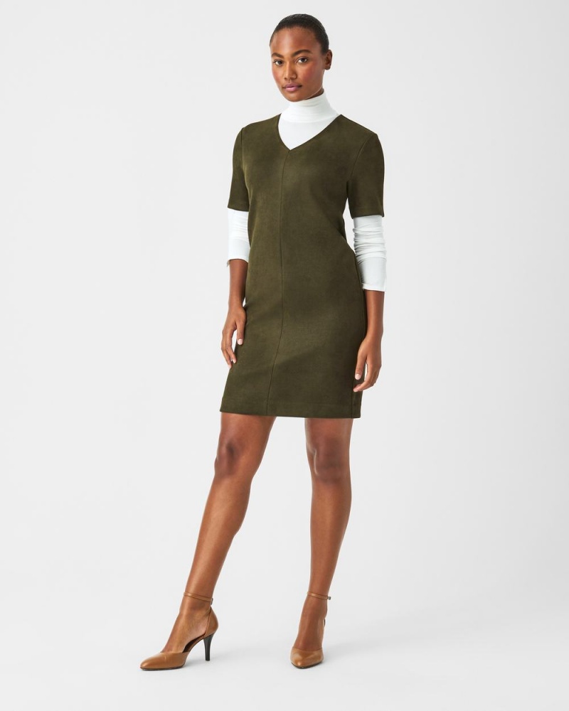 Spanx Faux Suede Column Dresses Green | 73254-KEXB