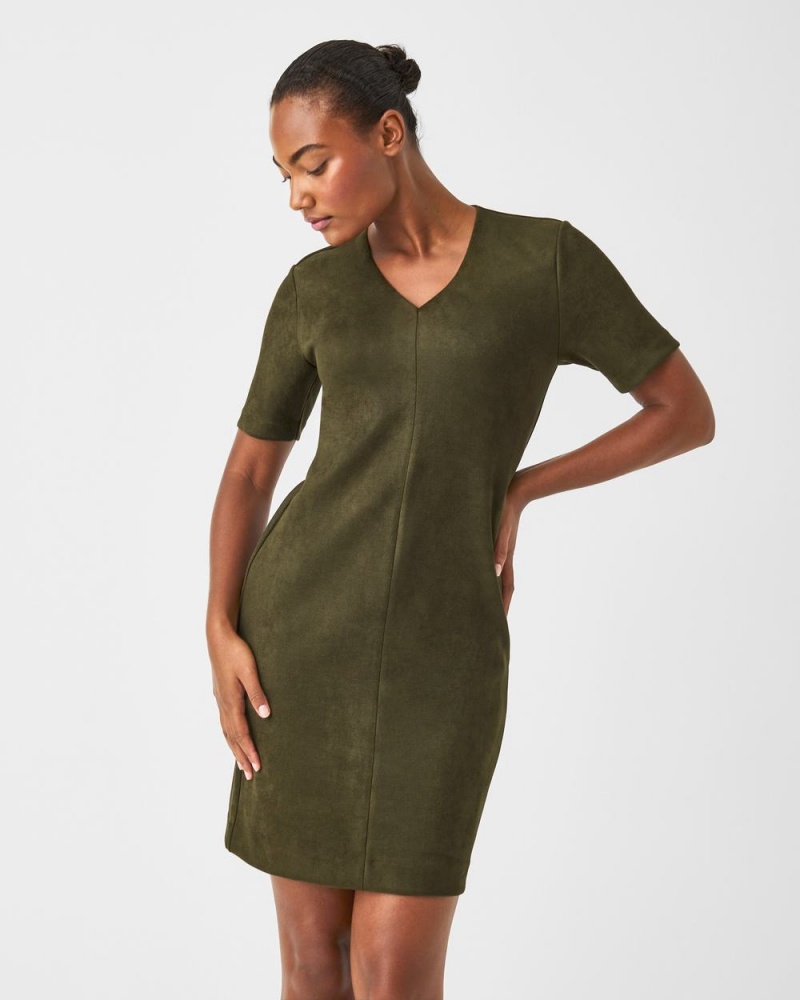 Spanx Faux Suede Column Dresses Green | 73254-KEXB