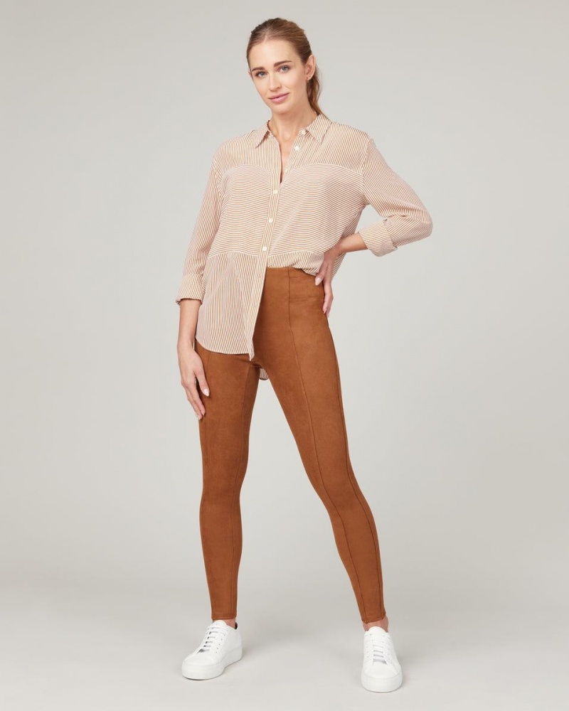 Spanx Faux Suede Leggings Brown | 96207-FCMB