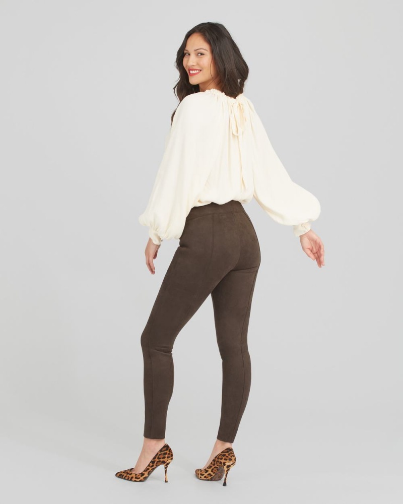 Spanx Faux Suede Leggings Chocolate Brown | 35981-XQRK