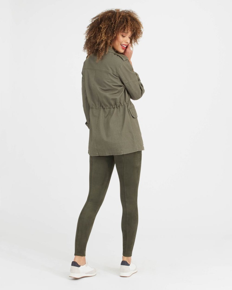 Spanx Faux Suede Leggings Olive | 46379-PHKI