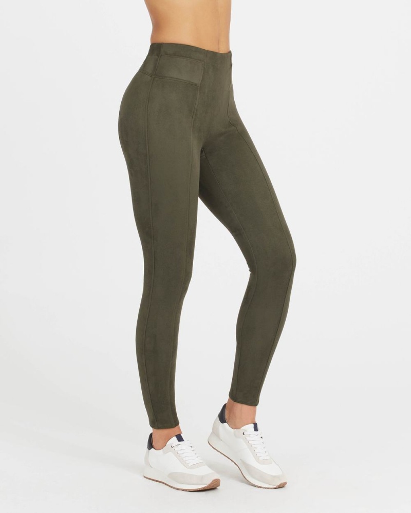 Spanx Faux Suede Leggings Olive | 46379-PHKI