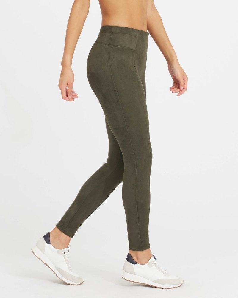 Spanx Faux Suede Leggings Olive | 46379-PHKI