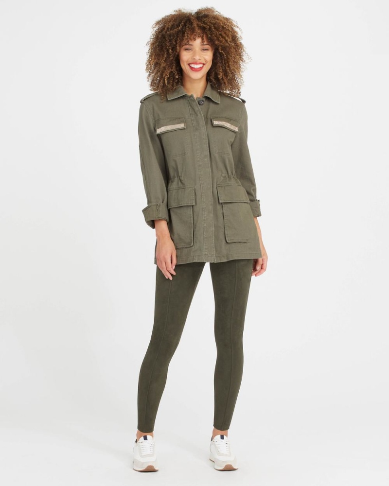 Spanx Faux Suede Leggings Olive | 46379-PHKI