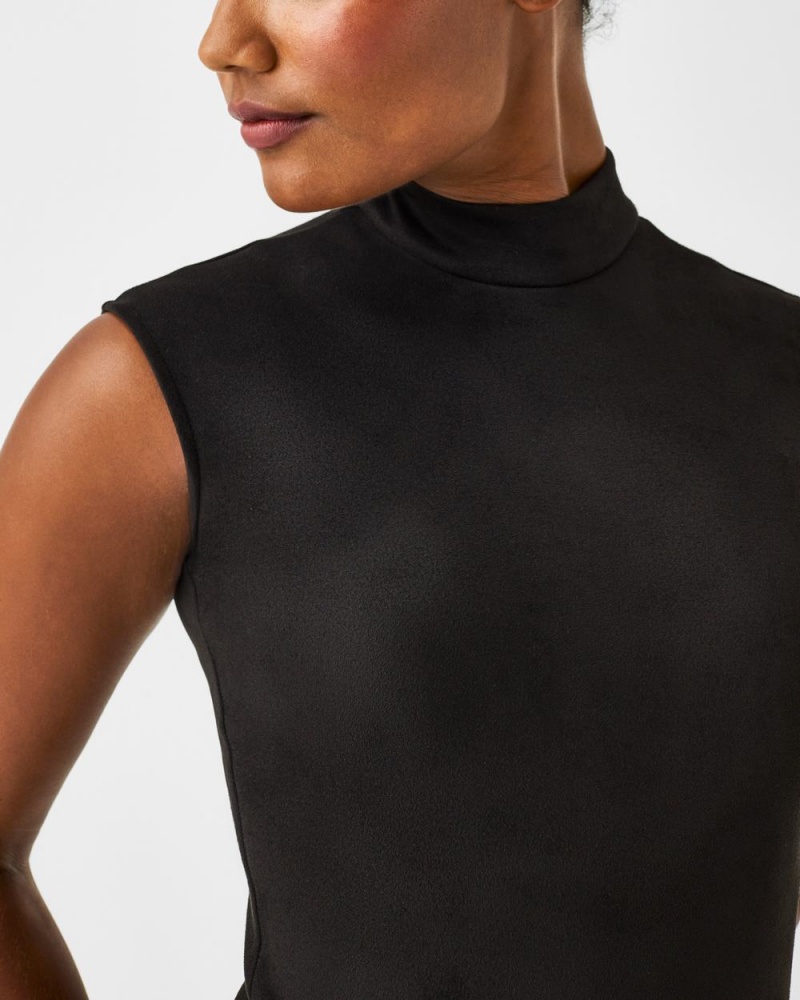 Spanx Faux Suede Mock Neck Bodysuits Black | 41298-HAQZ