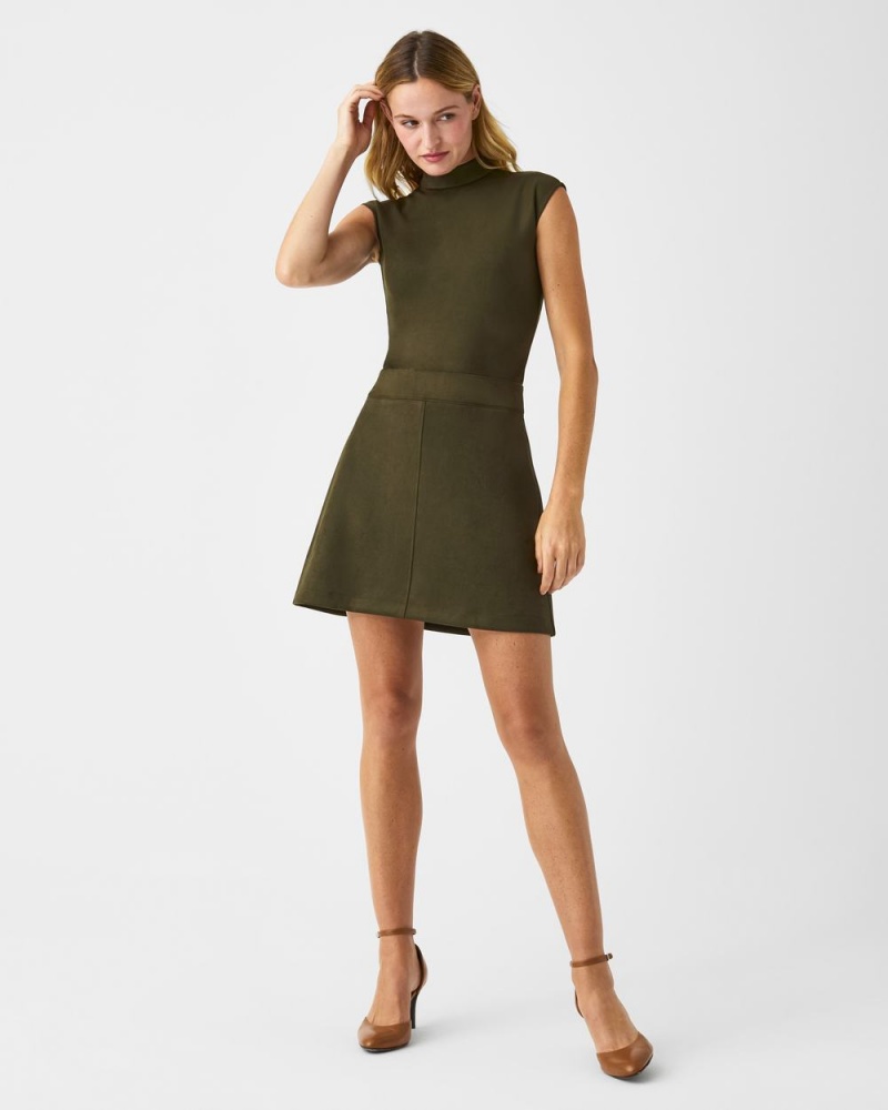 Spanx Faux Suede Mock Neck Bodysuits Green | 45271-ZTSK