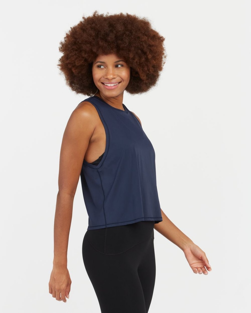 Spanx Go Lightly At-The-Hip Tank Top Navy | 76214-AHZT