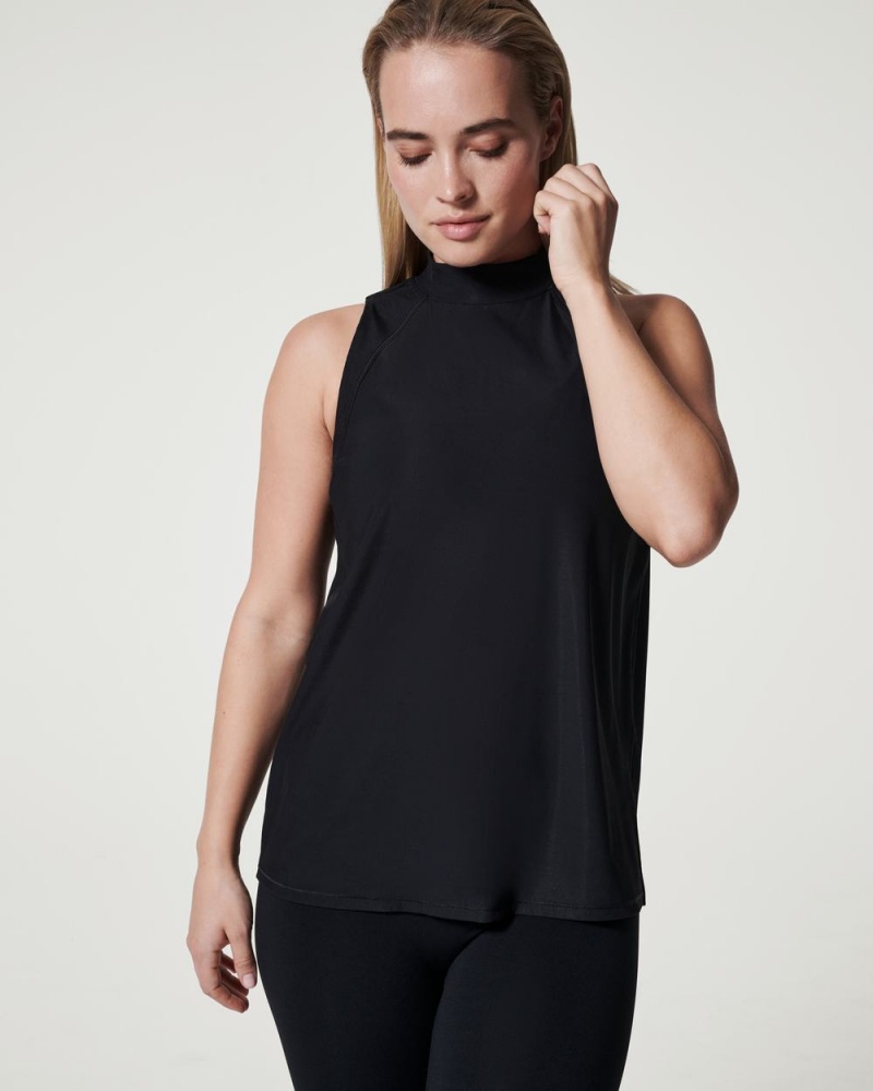 Spanx Go Lightly Ribbed Mock Neck Tank Top Black | 25907-KGRC