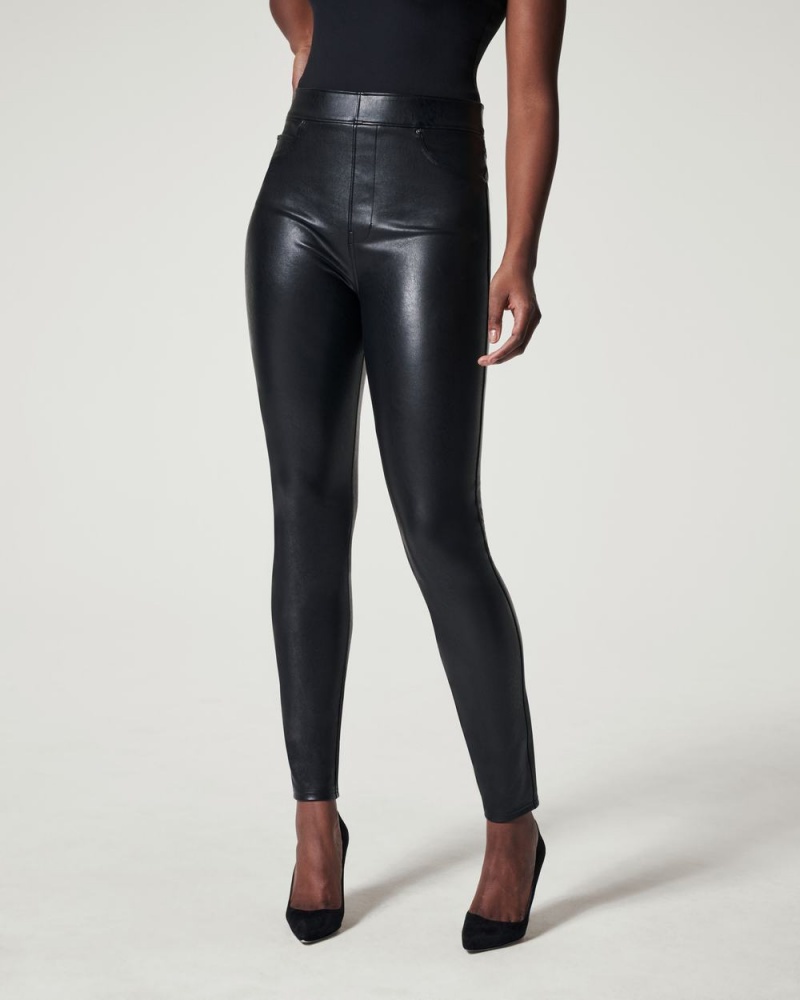 Spanx Leather-Like Ankle Skinny Pants Black | 56298-JTUZ