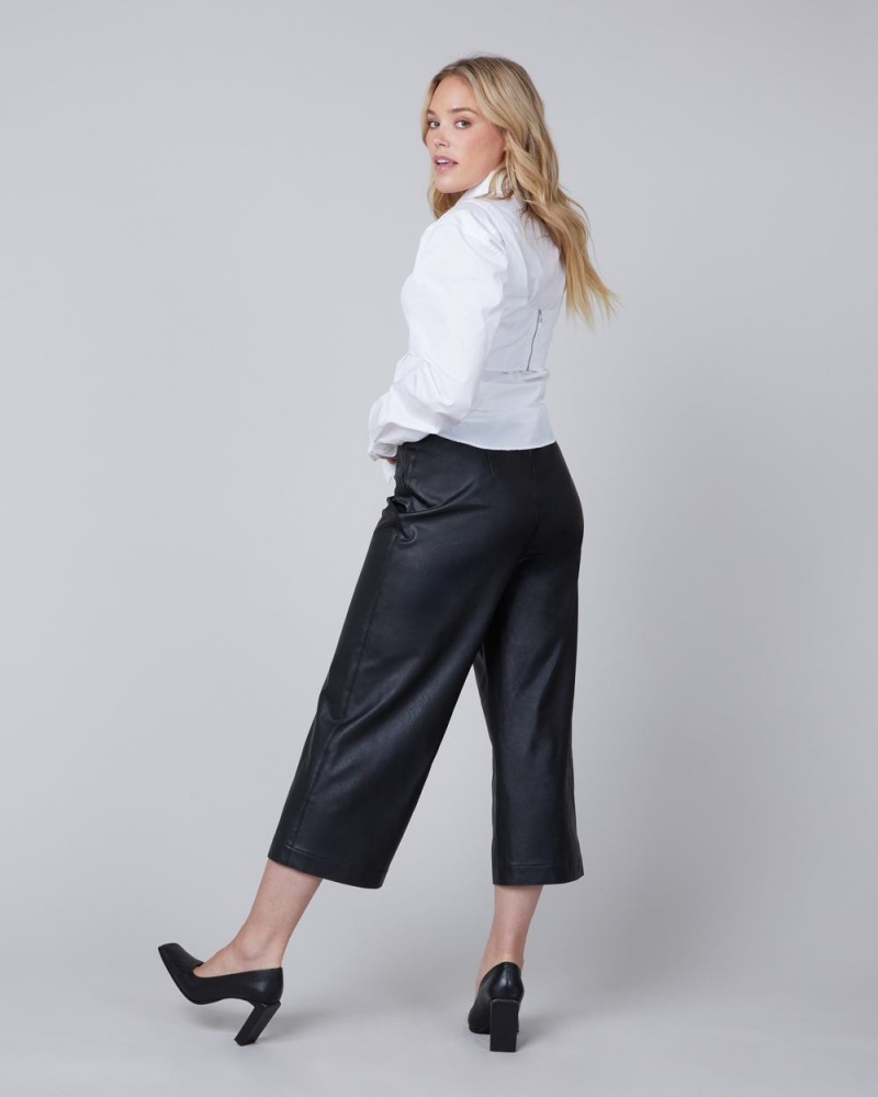 Spanx Leather-Like Culottes Pants Black | 97214-MYDS