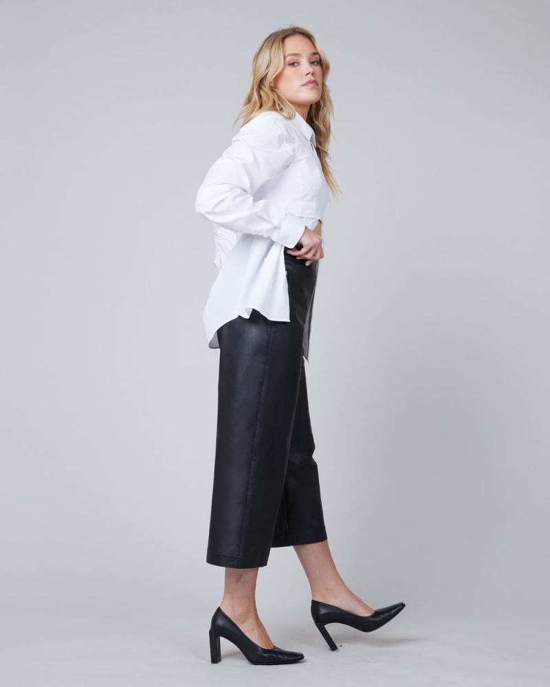 Spanx Leather-Like Culottes Pants Black | 97214-MYDS