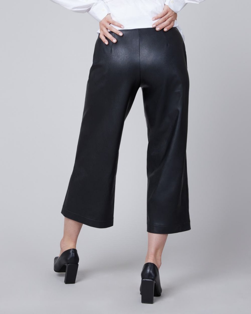 Spanx Leather-Like Culottes Pants Black | 97214-MYDS