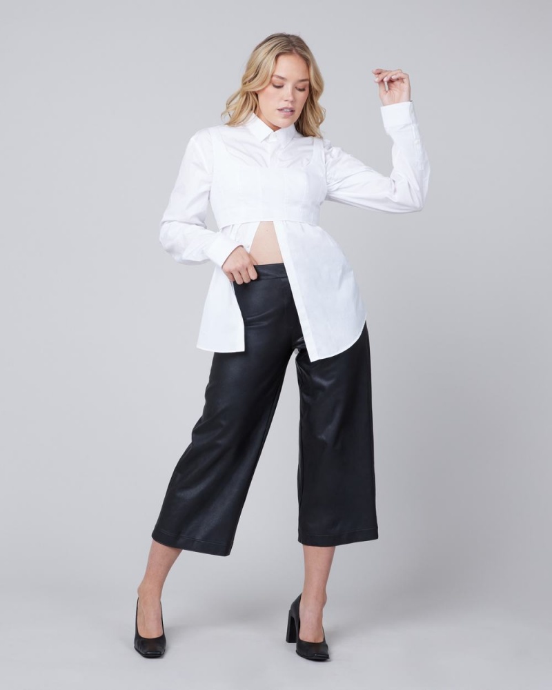 Spanx Leather-Like Culottes Pants Black | 97214-MYDS