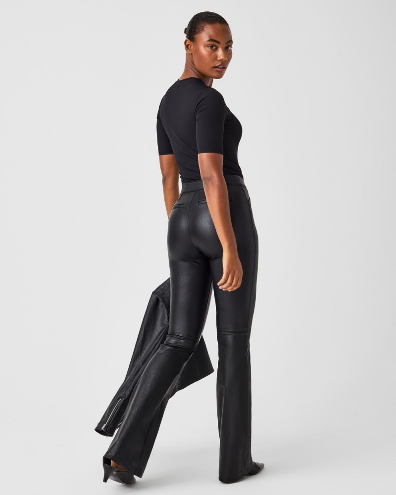 Spanx Leather-Like Flare Pants Black | 27395-RKZM