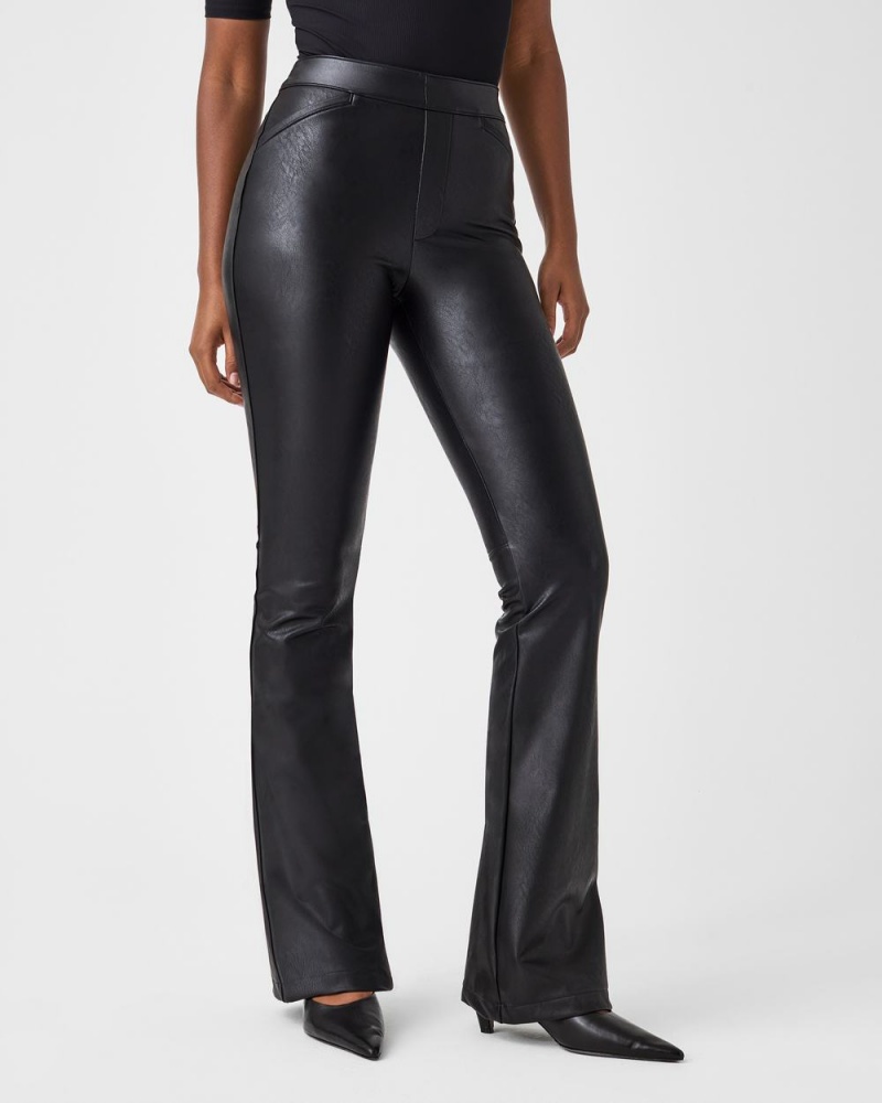 Spanx Leather-Like Flare Pants Black | 27395-RKZM