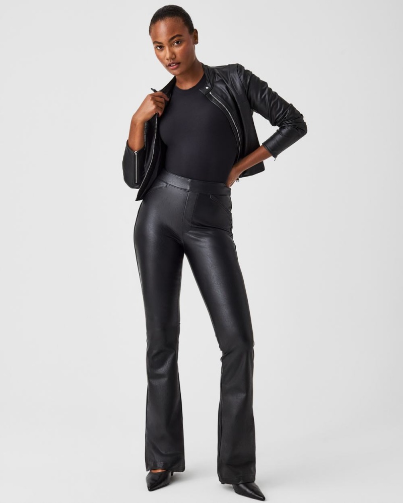 Spanx Leather-Like Flare Pants Black | 27395-RKZM