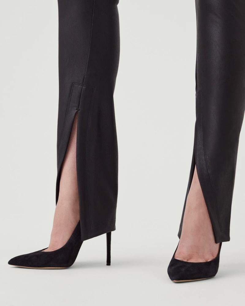 Spanx Leather-Like Front Slit Skinny Leggings Black | 94527-ISTZ