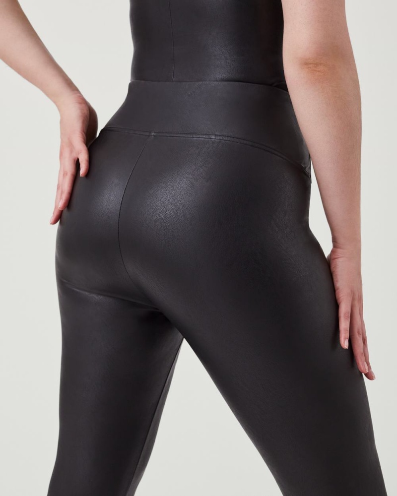 Spanx Leather-Like Front Slit Skinny Leggings Black | 94527-ISTZ