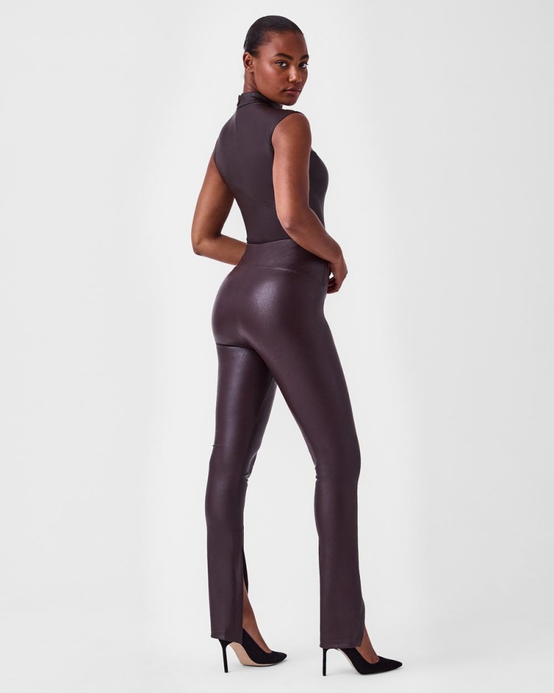 Spanx Leather-Like Front Slit Skinny Leggings Pink Chocolate | 13279-WYBN