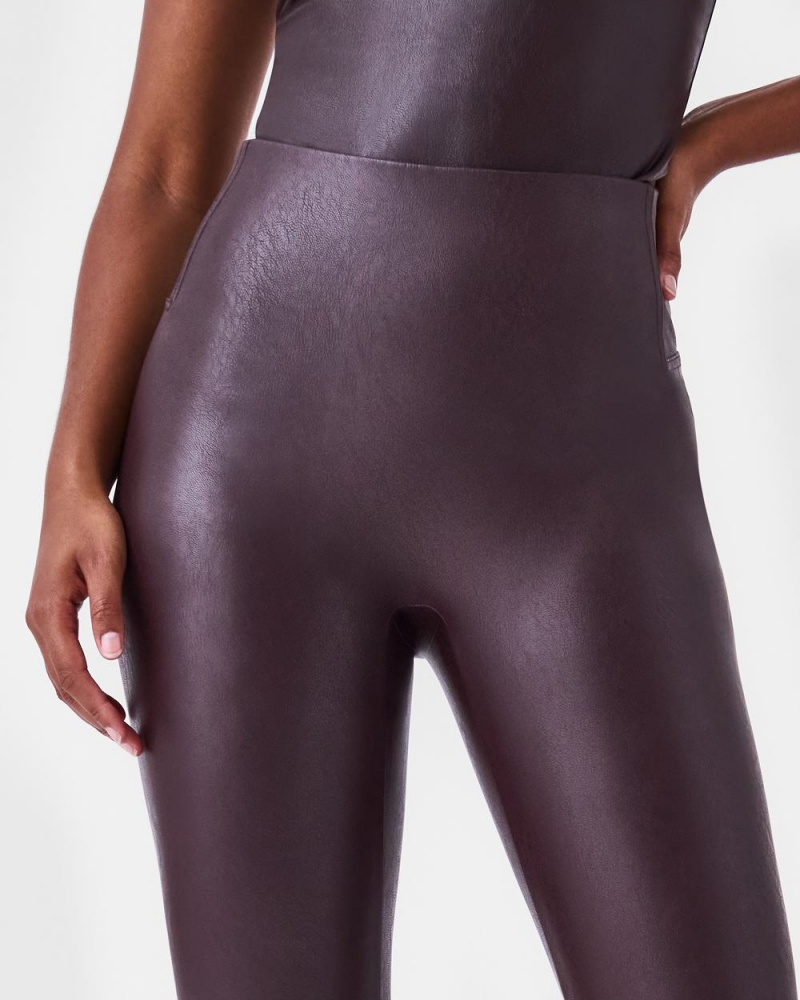 Spanx Leather-Like Front Slit Skinny Leggings Pink Chocolate | 13279-WYBN