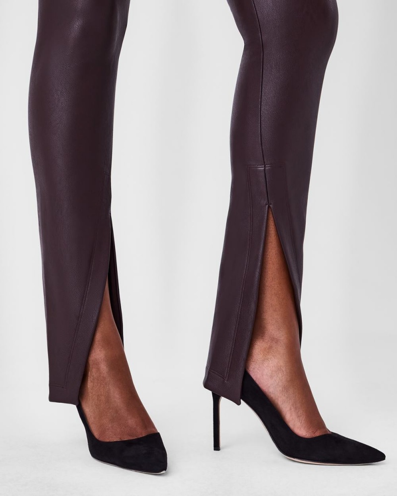 Spanx Leather-Like Front Slit Skinny Leggings Pink Chocolate | 13279-WYBN