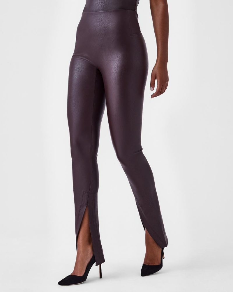 Spanx Leather-Like Front Slit Skinny Leggings Pink Chocolate | 13279-WYBN