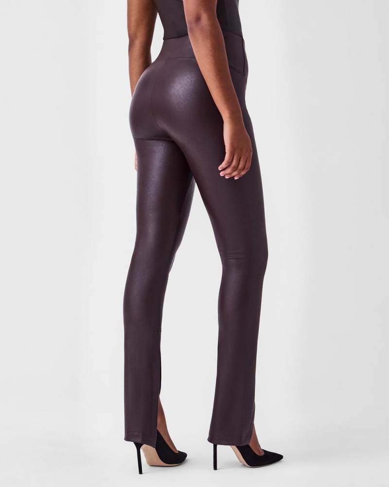 Spanx Leather-Like Front Slit Skinny Leggings Pink Chocolate | 13279-WYBN