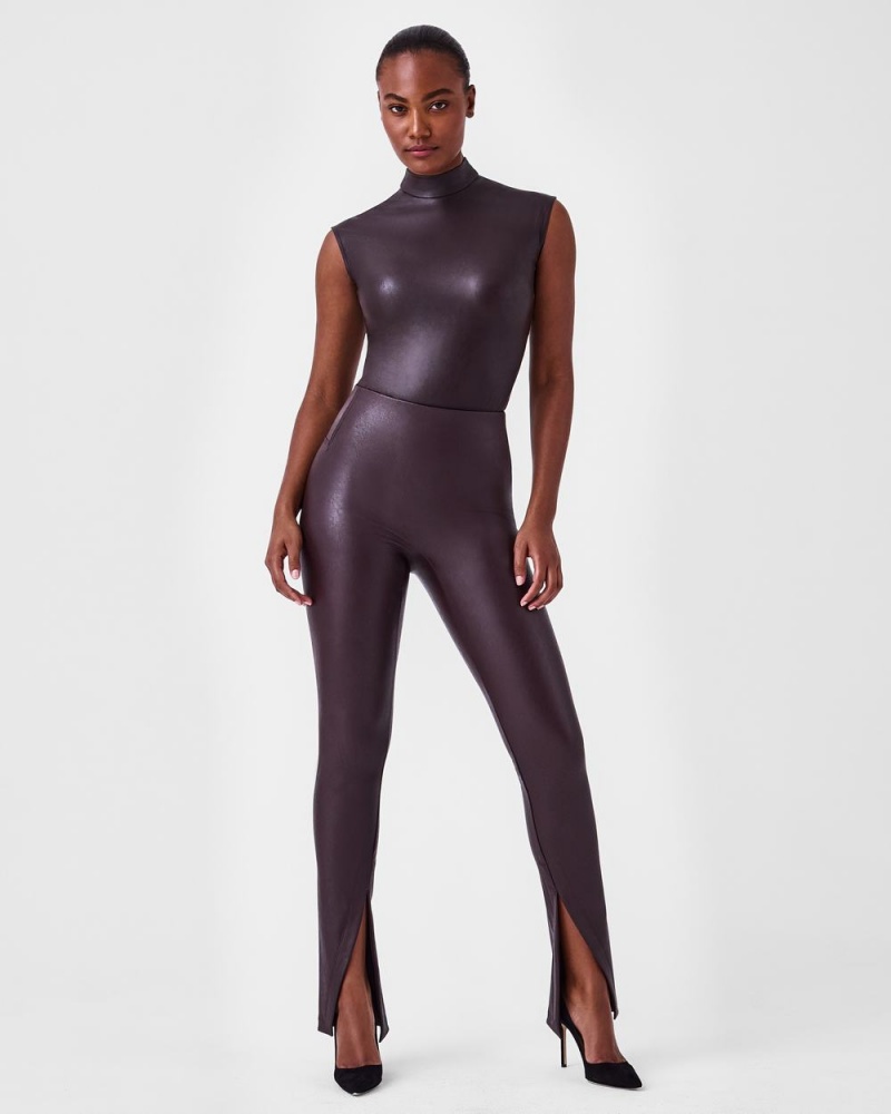 Spanx Leather-Like Mock Neck Bodysuits Pink Chocolate | 19547-FPZQ