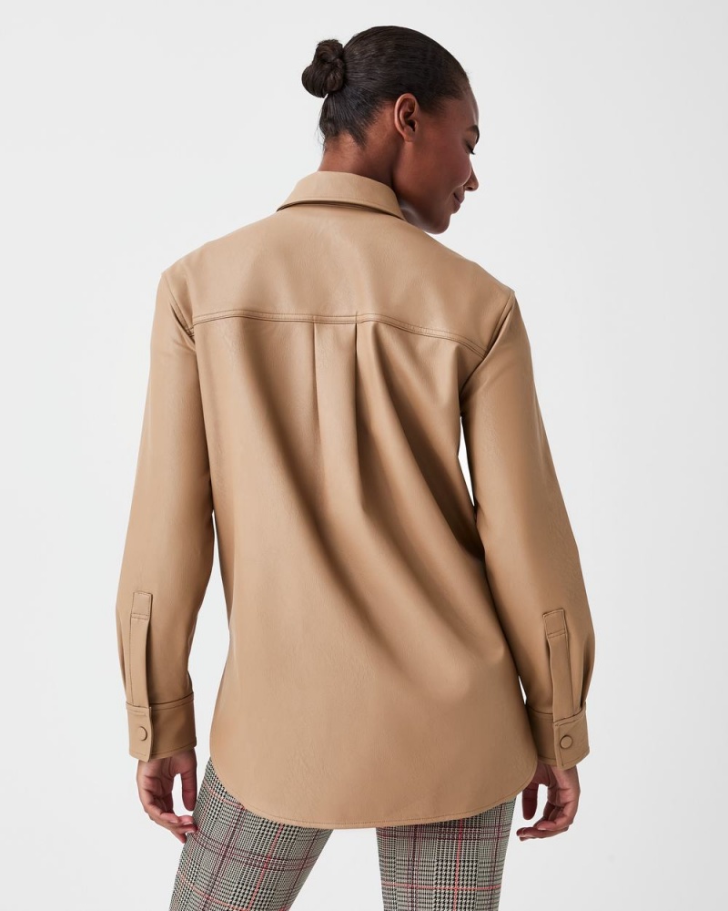 Spanx Leather-Like Oversized Shacket Tops Toffee | 01387-VSIP