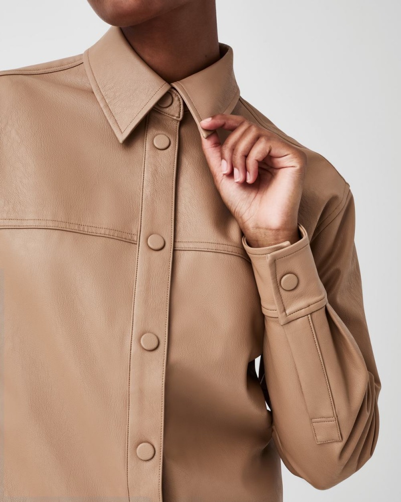 Spanx Leather-Like Oversized Shacket Tops Toffee | 01387-VSIP