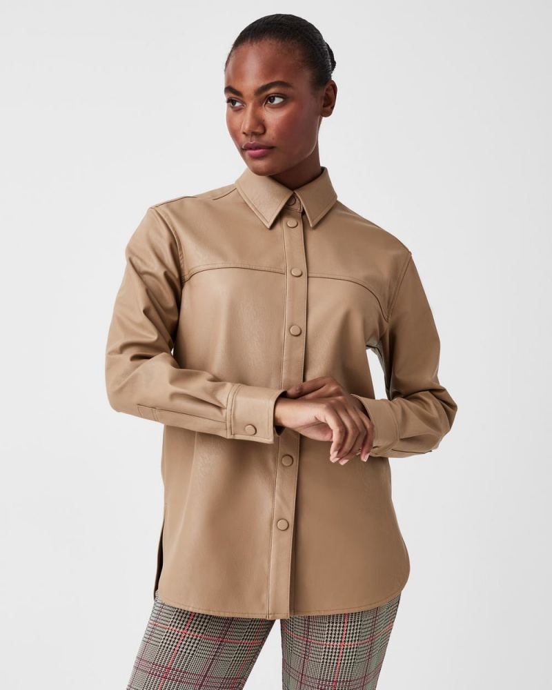 Spanx Leather-Like Oversized Shacket Tops Toffee | 01387-VSIP