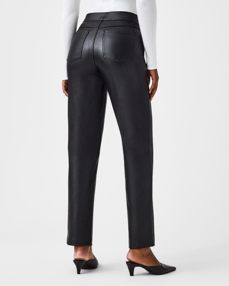 Spanx Leather-Like Slim Straight Pants Black | 67843-KMHD