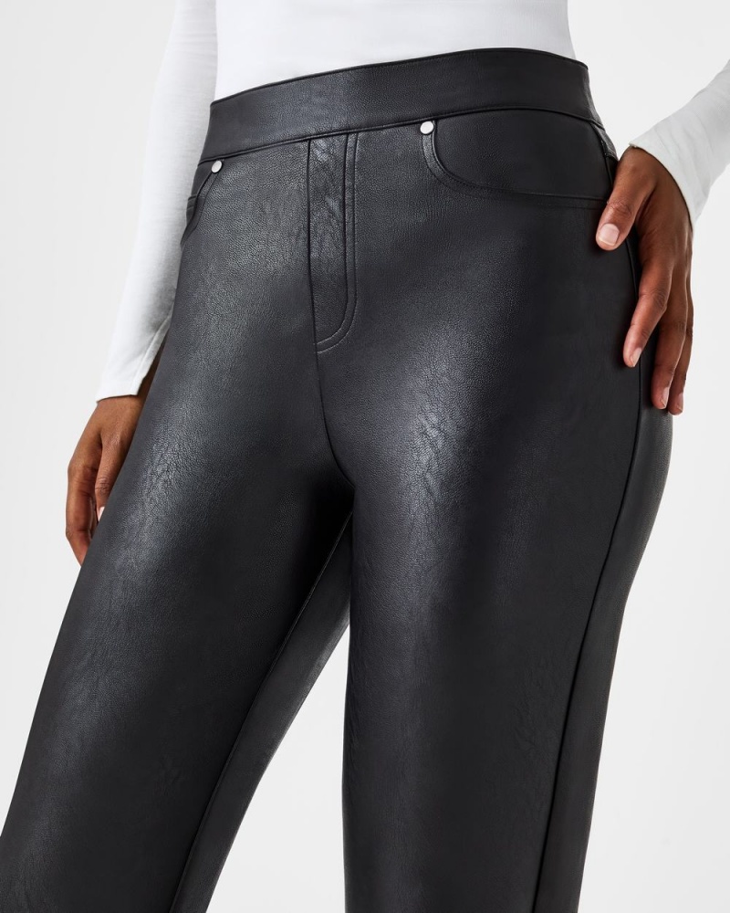 Spanx Leather-Like Slim Straight Pants Black | 67843-KMHD