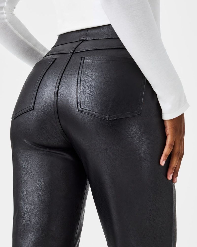 Spanx Leather-Like Slim Straight Pants Black | 67843-KMHD