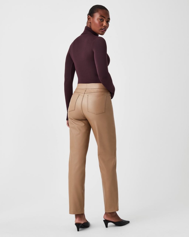 Spanx Leather-Like Slim Straight Pants Toffee | 86495-MCJK