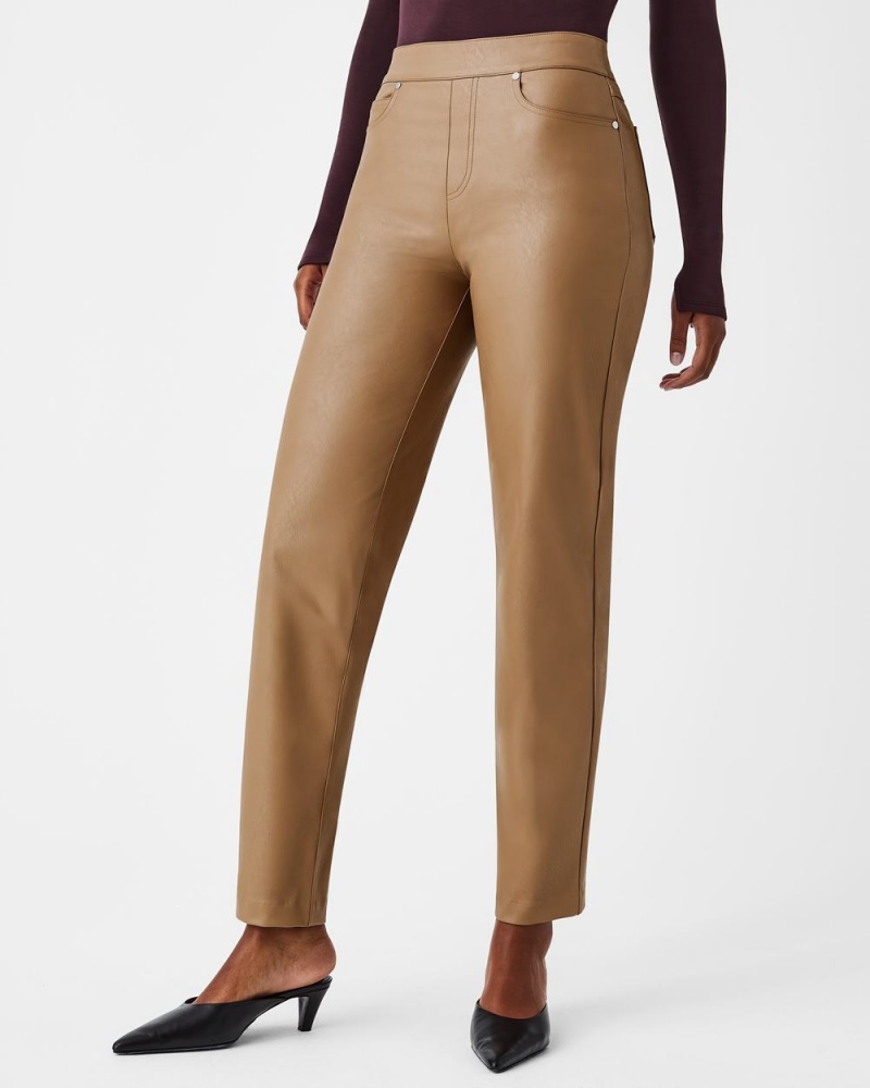 Spanx Leather-Like Slim Straight Pants Toffee | 86495-MCJK