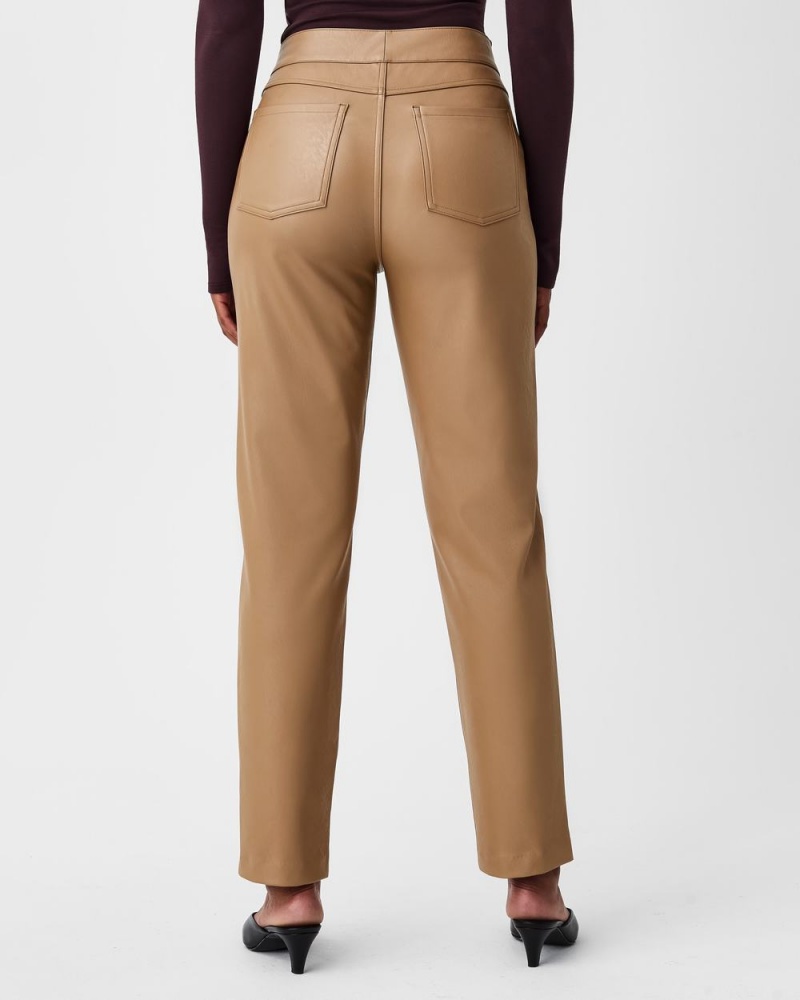 Spanx Leather-Like Slim Straight Pants Toffee | 86495-MCJK