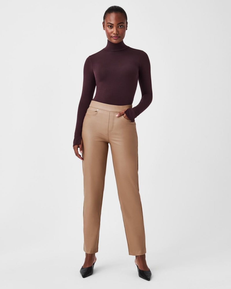 Spanx Leather-Like Slim Straight Pants Toffee | 86495-MCJK